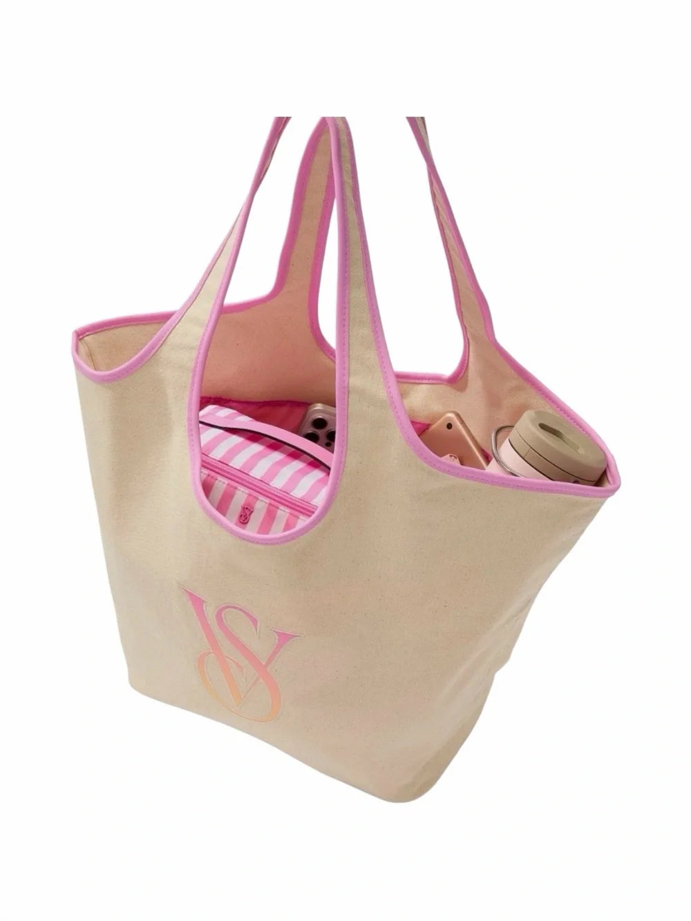 NWT-VICTORIA’S SECRET-BEIGE OMBRÉ LOGO CANVAS TOTE BAG